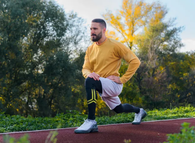 a man doing walking legs, the concept of strength training to prevent muscle loss